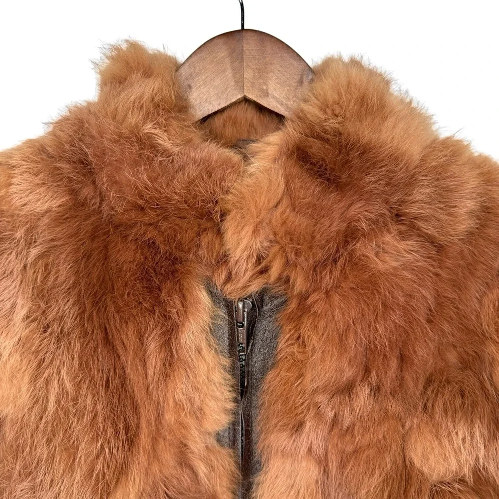 Vintage Genuine Rabbit Fur Coat Jacket Small Made In Korea Variegated RN66109